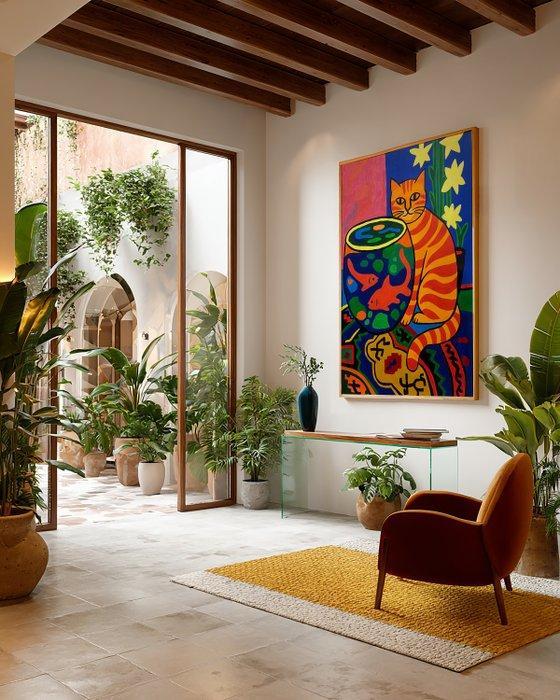 E. García - GATO DE RAYAS XL (NO RESERVE), Antiek en Kunst, Kunst | Schilderijen | Modern