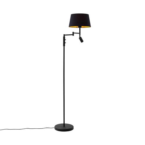 Vloerlamp zwart met zwarte kap en verstelbare leeslamp -, Huis en Inrichting, Lampen | Vloerlampen, Nieuw, Overige materialen