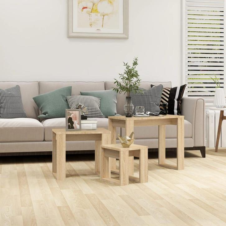 vidaXL 3-delige Tafeltjesset bewerkt hout sonoma, Huis en Inrichting, Tafels | Bijzettafels, Nieuw, 45 tot 60 cm, Verzenden
