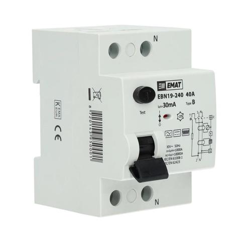 EMAT aardlekschakelaar 2-polig 40A 30mA type B (85002010), Doe-het-zelf en Verbouw, Elektra en Kabels, Verzenden
