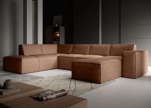 Hoekbank - Cognac - Leer Rechts Industrieel 261x216 bankstel, Huis en Inrichting, Banken | Bankstellen, 250 tot 300 cm, 150 cm of meer