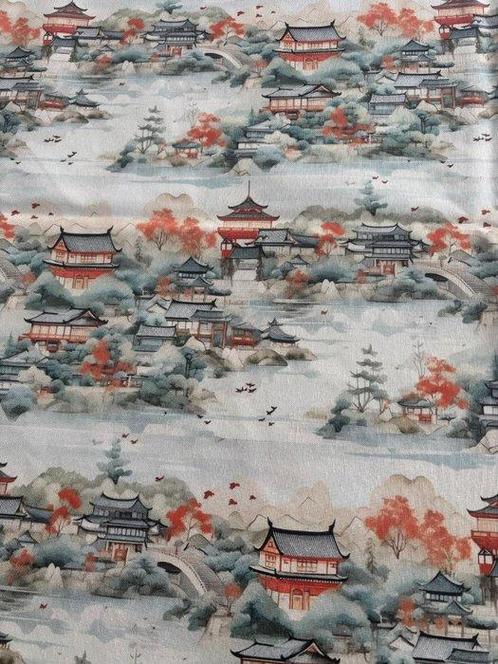 JAPANS LANDSCHAP Exclusief Panama Poly Katoenen Stof Japans, Antiek en Kunst, Antiek | Kleden en Textiel