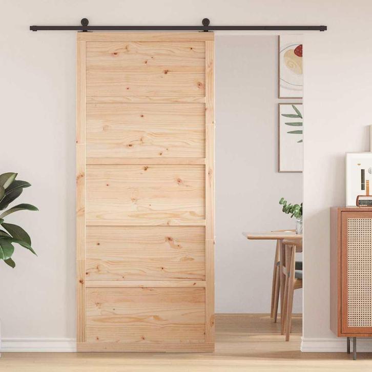 vidaXL Schuifdeur Naturel 90 x 208 cm Massief grenenhout, Doe-het-zelf en Verbouw, Deuren en Horren, Nieuw, Verzenden