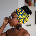 Afrikaanse hoofddoek / Vlisco headwrap - Geel / Blauwe leaft, Kleding | Dames, Hoeden en Petten, Nieuw, Ophalen of Verzenden