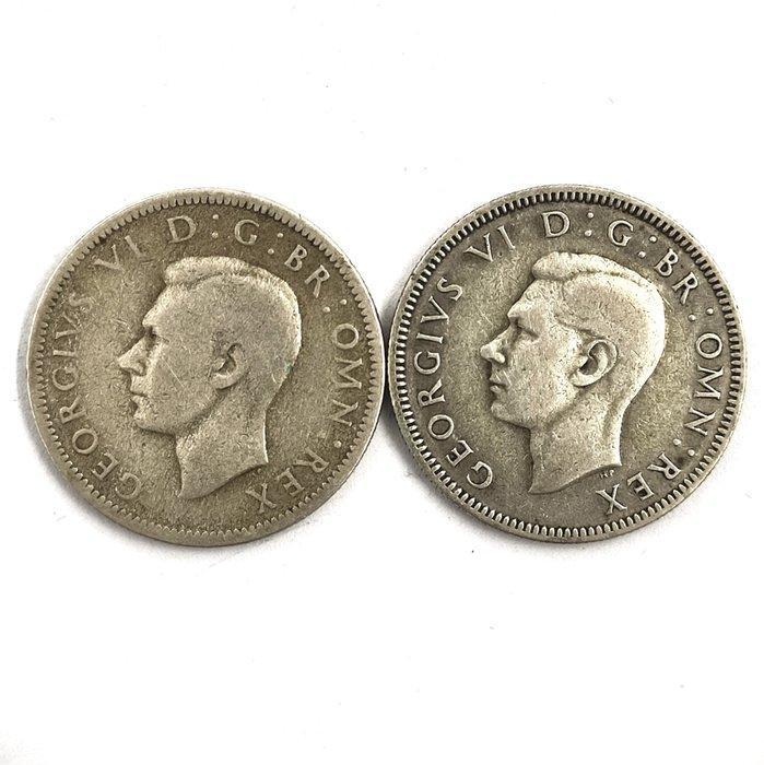 Koninkrijk Groot-Brittannië. Silver 2x 1 Shilling Coins, Postzegels en Munten, Munten | Europa | Niet-Euromunten