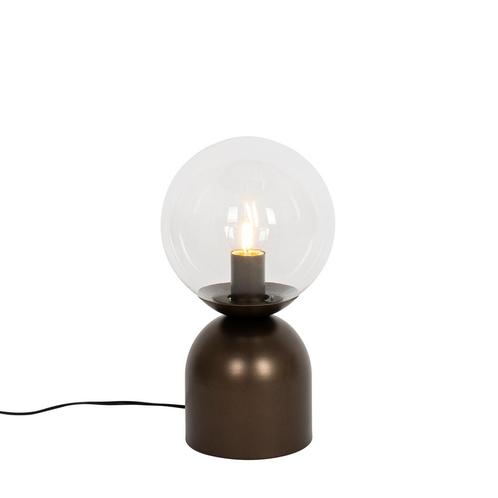 Hotel chique tafellamp donkerbrons met helder glas - Pallon, Huis en Inrichting, Lampen | Tafellampen, Nieuw, Overige materialen