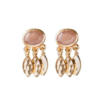 BEAUTIFUL STORY Náušnice Belief Peach Moonstone Gold | Oorbe beschikbaar voor biedingen