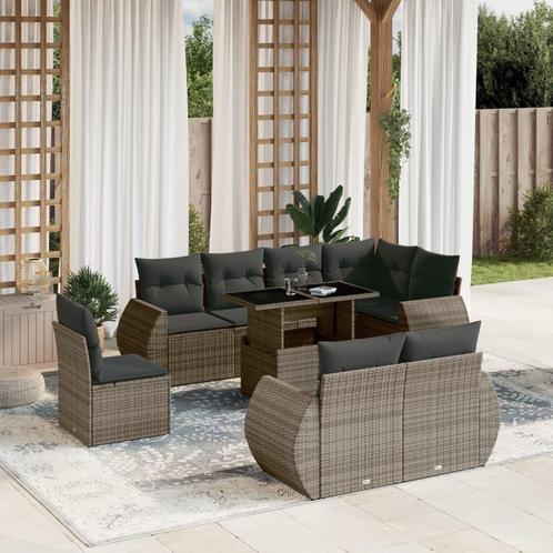 vidaXL 9-delige Loungeset met kussens poly rattan grijs, Tuin en Terras, Tuinsets en Loungesets, Loungeset, Nieuw, Rotan, Verzenden