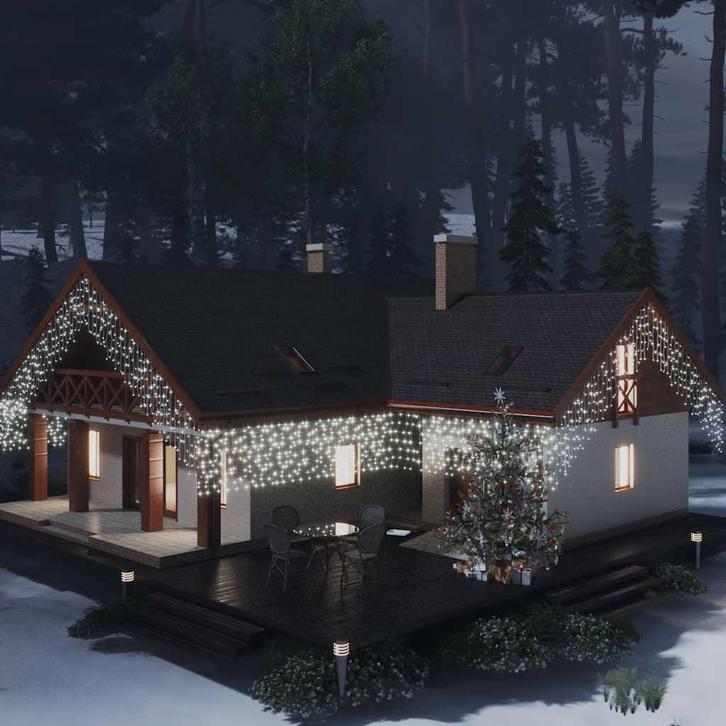 vidaXL Lichtgordijn met 400 LEDs en 8 functies 10 m koudwit, Diversen, Kerst, Nieuw, Verzenden