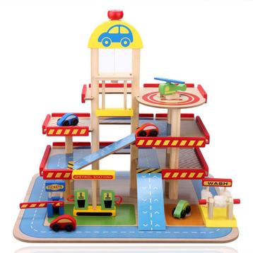 Speelgoed garage - hout - met lift en autos - 50x39,5x47 cm beschikbaar voor biedingen