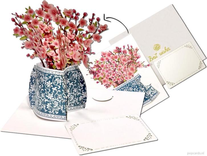 Schitterende roze bloemen Sakura bloesem in Delfts blauwe..., Diversen, Wenskaarten, Verzenden