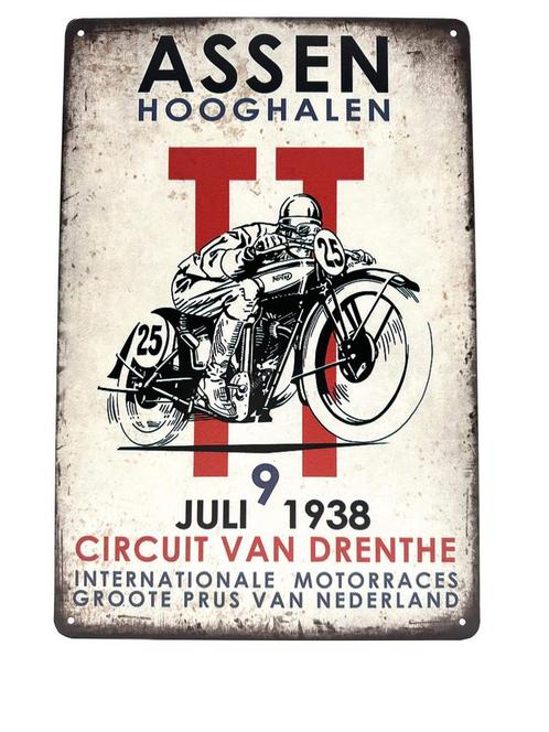 Metalen Wandbord - Assen Hooghalen 9 Juli 1938, Antiek en Kunst, Antiek | Wandborden en Tegels, Ophalen of Verzenden