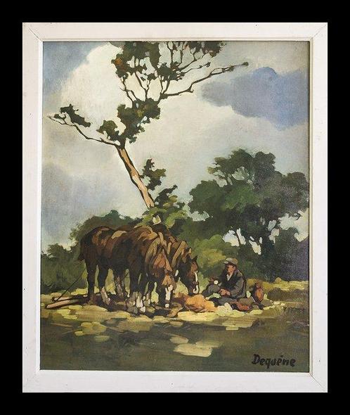 Jean-Pierre Dequene (1905-1954) - Le repos du laboureur, Antiek en Kunst, Kunst | Schilderijen | Klassiek