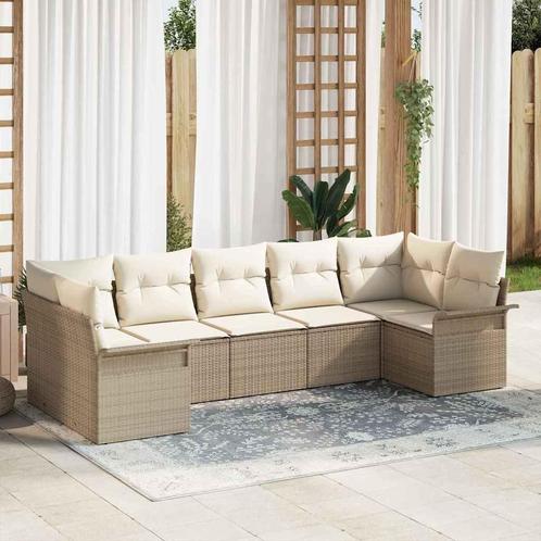 vidaXL Tuin Sofa Set met kussen 7 pcs Beige Poly riet, Tuin en Terras, Tuinsets en Loungesets, Nieuw, Rotan, Verzenden