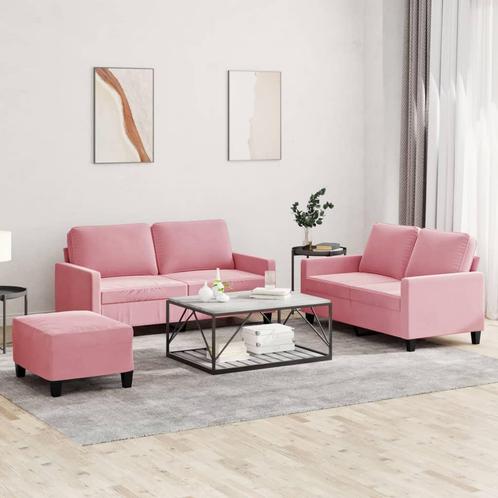 vidaXL 3-delige Loungeset met kussens fluweel roze, Huis en Inrichting, Banken | Bankstellen, Nieuw, Stof, Vierpersoons of meer