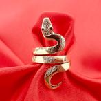 Gouden heren ring; Slang met robijn en zirconia, Goud, Met edelsteen, Gebruikt, Heer