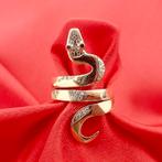 Gouden heren ring; Slang met robijn en zirconia, Gebruikt, Overige kleuren, 19 tot 20, Heer