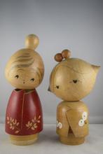 Twee vintage Kokeshi-poppen - Hout - Baiko Yamagishi - Japan, Antiek en Kunst, Curiosa en Brocante