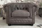 Chesterfield fauteuil 110cm vintage grijs taupe met, Huis en Inrichting, Nieuw, Ophalen of Verzenden