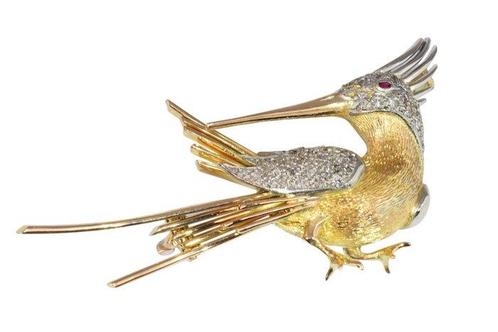 Broche - 18 karaat Geel goud, Witgoud - 0.50ct. tw. Diamant, Sieraden, Tassen en Uiterlijk, Antieke sieraden