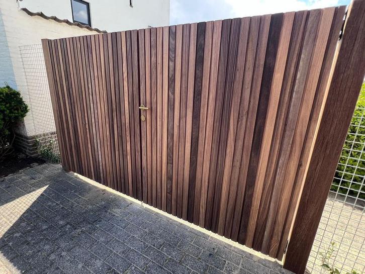 Eiken en padouk hardhouten poorten op maat, Tuin en Terras, Tuinpoorten, Draaipoort, Nieuw, Hout, Ophalen of Verzenden