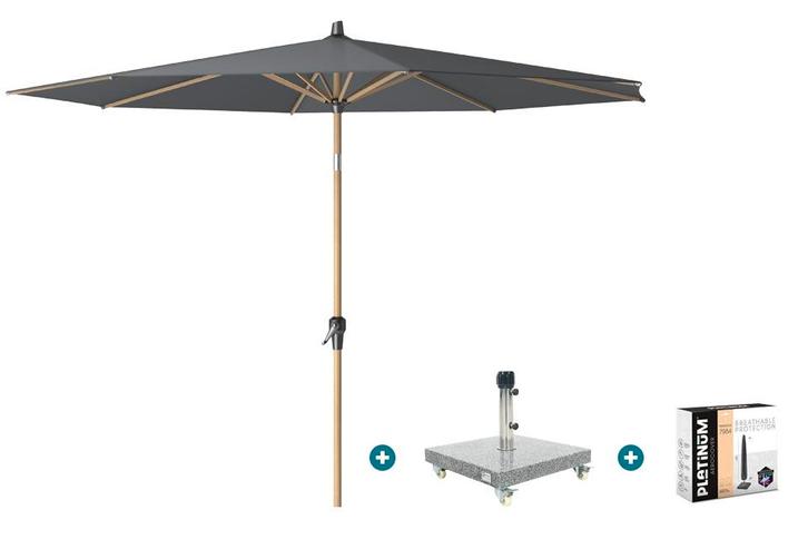 Platinum Riva stokparasol 3 m. rond - Teak antraciet +, Tuin en Terras, Parasols, Parasolvoet, Nieuw, Kantelbaar, Verzenden