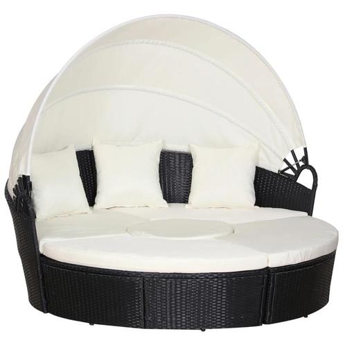 TRUUSK Rotan Sun Island Loungeset Met Zonnekap, Zitset, Kuss, Tuin en Terras, Tuinsets en Loungesets, Nieuw, Verzenden