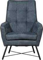 Blauwe leren moderne fauteuil - Kenia Leer Denim (blauw leer, Huis en Inrichting, Fauteuils, Nieuw, Ophalen of Verzenden, 75 tot 100 cm
