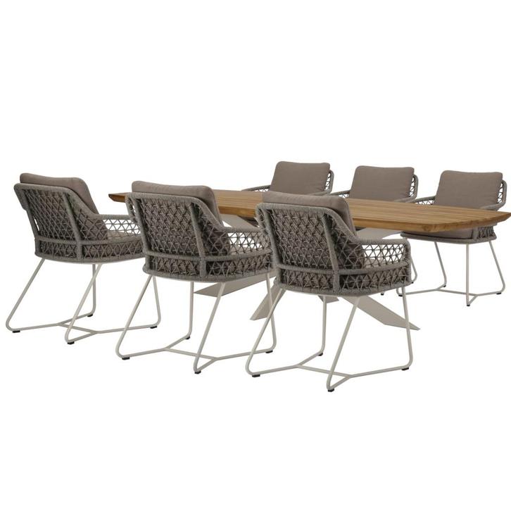 Taranto Lido dining tuinset 240x110xH75 cm 7 delig sand, Tuin en Terras, Tuinsets en Loungesets, Nieuw, Ophalen of Verzenden