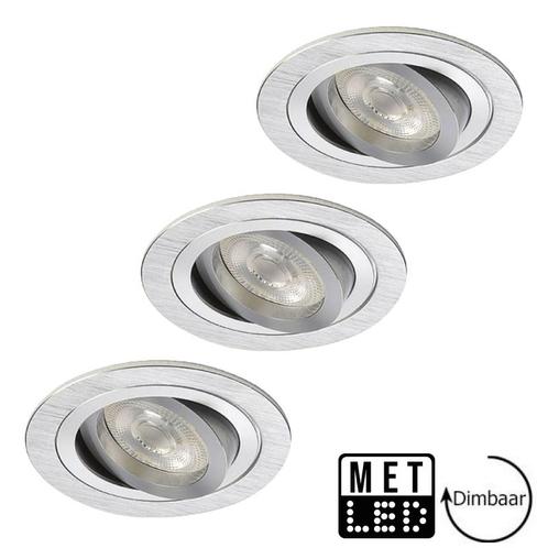 3 spotjes aluminium | Inbouwspot LED dimbaar | 5.2W warm wit, Huis en Inrichting, Lampen | Spots, Plafondspot of Wandspot, Nieuw