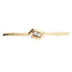 Gouden lange smalle broche met diamanten 0,20 ct., Sieraden, Tassen en Uiterlijk, Broches, Gebruikt, Overige kleuren, Ophalen of Verzenden