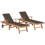 vidaXL Ligbedden 2 st met taupe kussens massief teakhout, Tuin en Terras, Verzenden, Nieuw