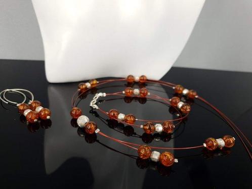 Staal, Zilver, Baltische barnsteen armband Lengte 20 cm -, Verzamelen, Mineralen en Fossielen