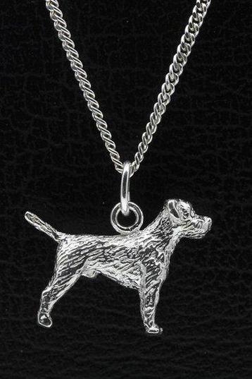 Zilveren Border terrier ketting hanger - groot beschikbaar voor biedingen