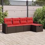 vidaXL 5-delige Loungeset met kussens poly rattan bruin, Tuin en Terras, Tuinsets en Loungesets, 5 zitplaatsen, Nieuw, Loungeset