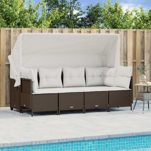 vidaXL 5-delige Loungeset met kussens poly rattan bruin, Tuin en Terras, Tuinsets en Loungesets, Loungeset, Nieuw, Rotan, Verzenden
