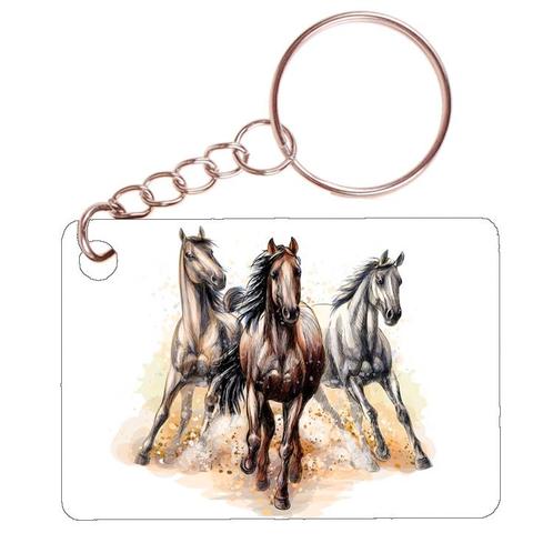 Sleutelhanger 6x4cm - Paarden in Galop Frontaal Getekend NIE, Verzamelen, Sleutelhangers, Nieuw, Ophalen of Verzenden