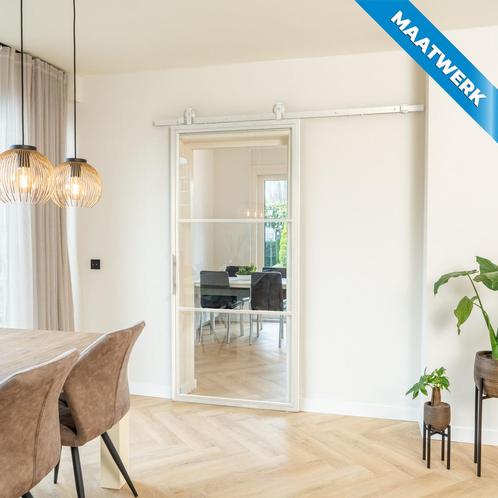 Stalen Schuifdeur - 3 Vlaks - Wit - Maatwerk - Helder glas, Doe-het-zelf en Verbouw, Kozijnen en Schuifpuien, Nieuw, Inclusief glas