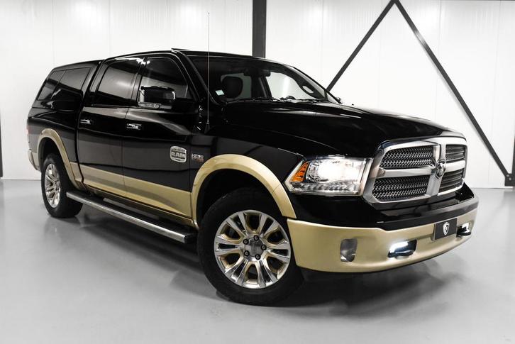 Dodge Ram 1500 5.7 V8 HEMI Crew Cab | LONG HORN | ALLE OPTIE, Auto's, Bestelauto's, Dealer onderhouden, Lease, Zwart, Automaat