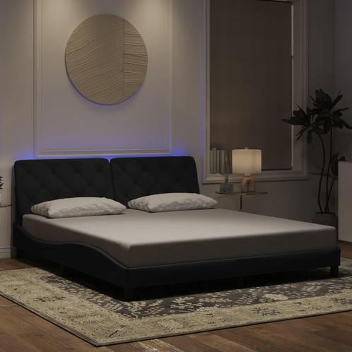 vidaXL Bedframe met LED-verlichting fluweel zwart 180x200 cm, Huis en Inrichting, Slaapkamer | Bedden, 80 cm, 200 cm, Zwart, Eenpersoons