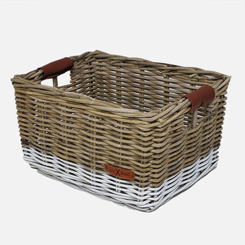 Wicked Rieten Fietsmand Grijs Wit Maat Large, Fietsen en Brommers, Fietsaccessoires | Fietsmanden, Nieuw, Verzenden