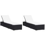 vidaXL Ligbedden met kussens 2 st poly rattan zwart, Verzenden, Nieuw