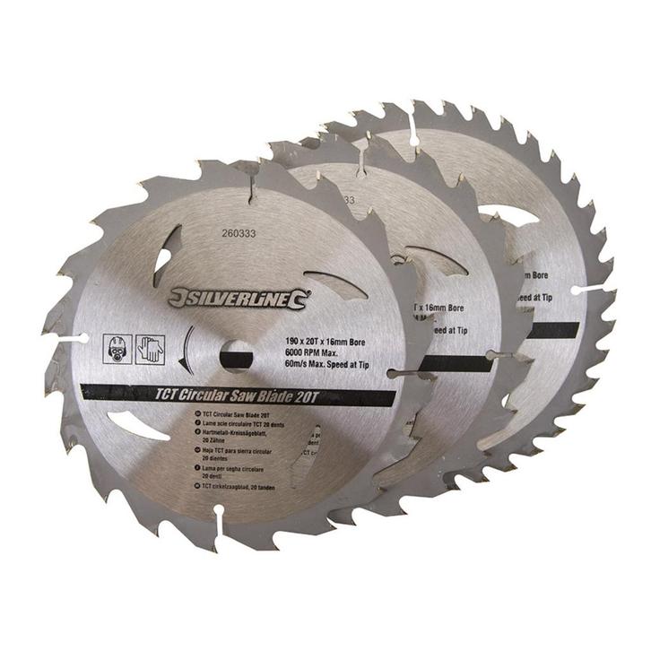 Silverline Cirkelzaagbladenset - hardmetaal - 190 mm, asg..., Doe-het-zelf en Verbouw, Gereedschap | Zaagmachines, Nieuw, Ophalen of Verzenden