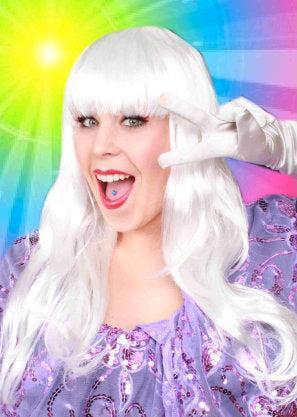 Lange pruik wit met pony, Kleding | Heren, Carnavalskleding en Feestkleding, Verzenden