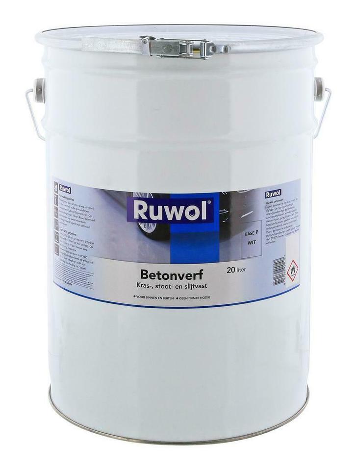 Ruwol Betonverf Gebroken Wit (RAL 9010) 20 liter, Doe-het-zelf en Verbouw, Verf, Beits en Lak, Nieuw, Verzenden