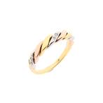 18 Krt. Tricolor gouden ring met diamant | 0,02 ct., Sieraden, Tassen en Uiterlijk, Ringen, Gebruikt, Overige kleuren, Ophalen of Verzenden