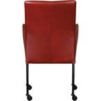 Leren eetkamerstoel Comfort met wieltjes en armleuning -, Huis en Inrichting, Stoelen, Overige kleuren, Leren eetkamerstoel Comfort met wieltjes en armleuning - Toledo Cherry (rood) - Poten staal rond zwart past perfect in uw interieur als u woonstijl: Modern is.