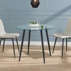 [en.casa] Glazen tafel Humppila rond 75x80 cm zwart en trans, Verzenden, Nieuw