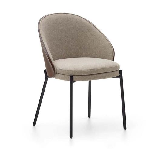 *WOONWINKEL* Kave Home Eamy Eetkamerstoel Met Houten Rugleun, Huis en Inrichting, Stoelen, Bruin, Nieuw, Stof, Verzenden