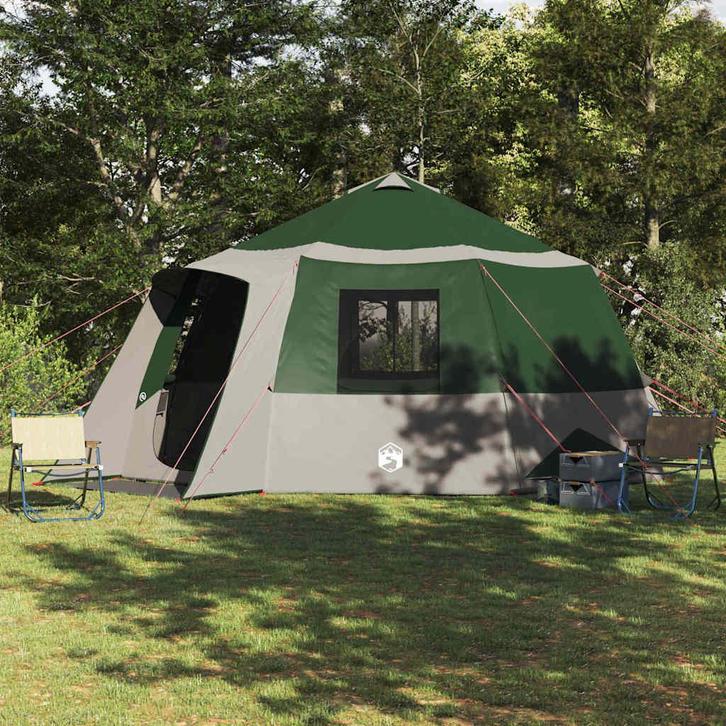 vidaXL Huisje Tent met dak Groen en Grijs 500 x 500 x 294 cm, Caravans en Kamperen, Tenten, Nieuw, Verzenden